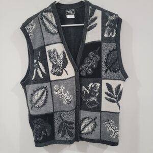 Vintage Southern Lady Womens Sweater Vest Cardigan Size XL‎ Fall Leaves Autumn